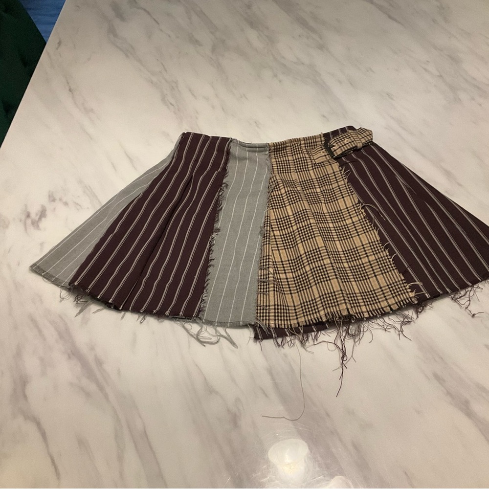 Plaid and Striped Patchwork Skirt